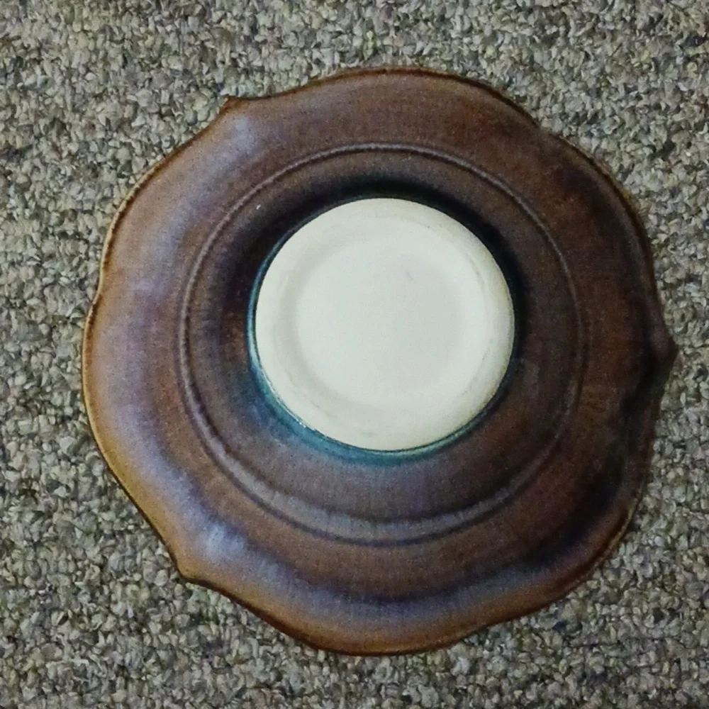 Vintage Bill Campbell glazed scalloped triple petal lotus pottery bowl - Picture 5 of 8